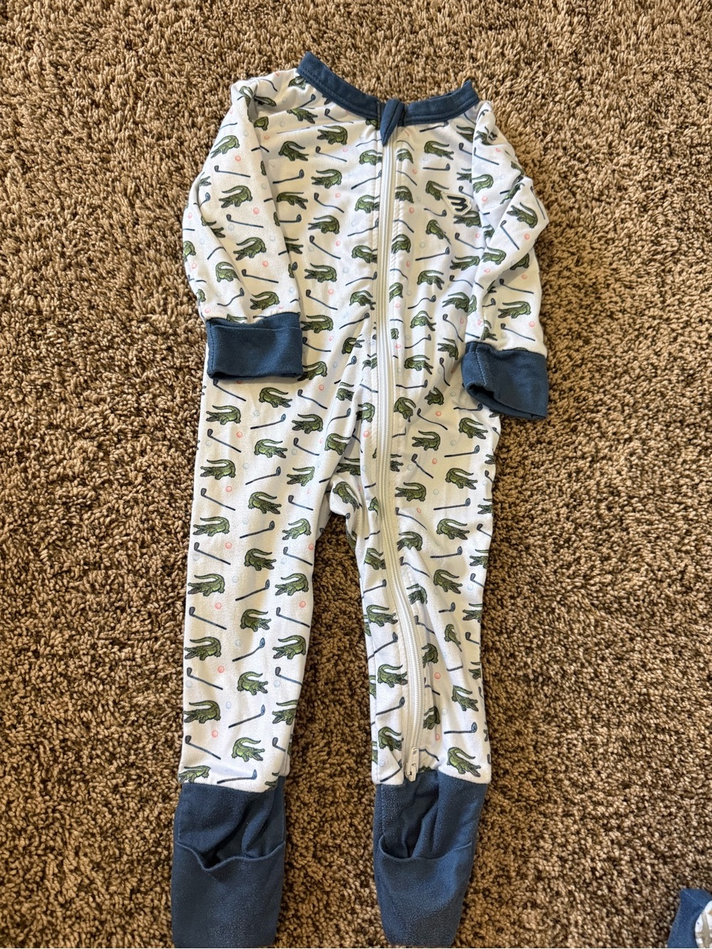 Burlebo alligator golf  3-6 months zip onesie